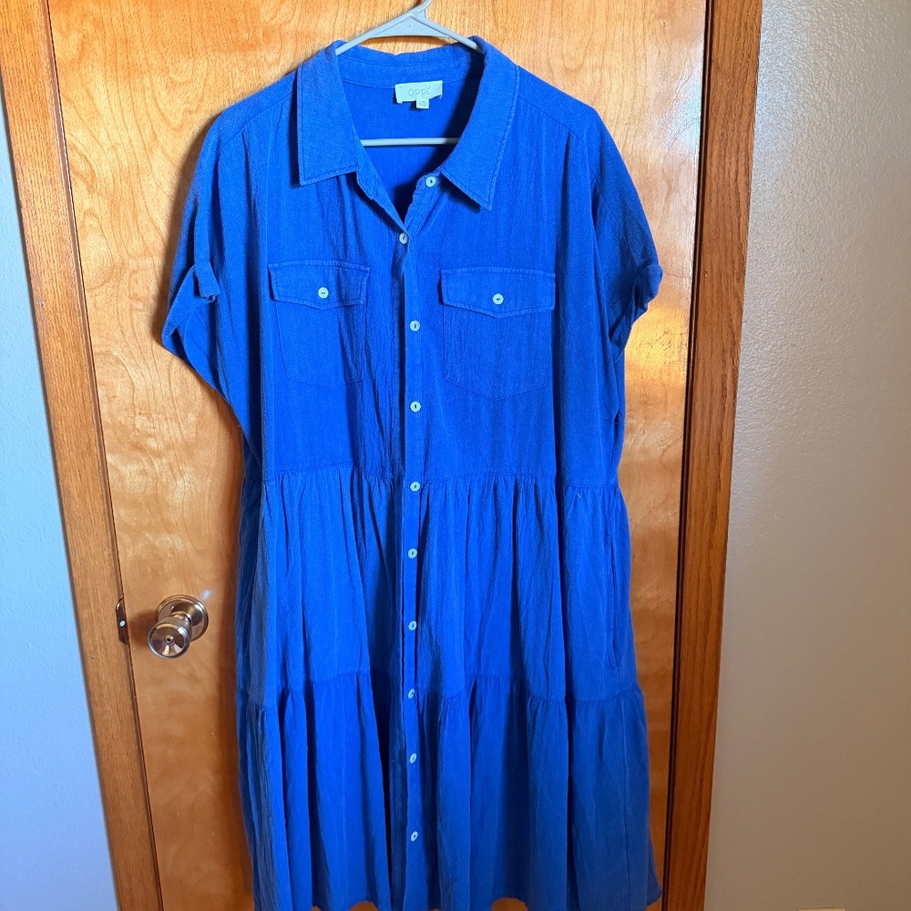 ODDY’s Washed Tiered Flowy Shift Blue Dress